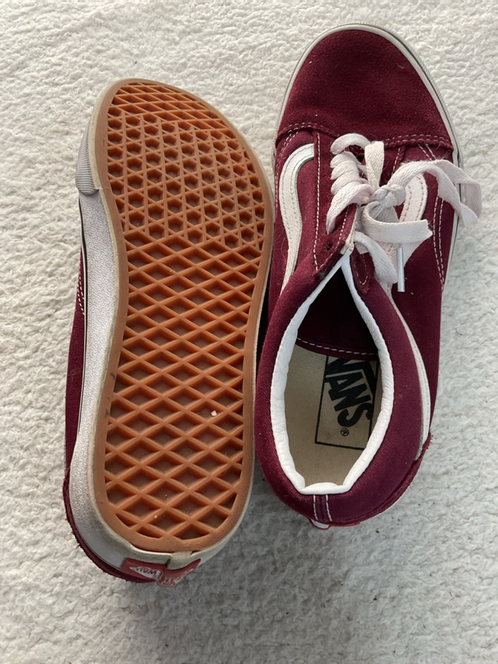 Unisex Burgundy Canvas Vans Sneakers with White Stripe - Picture 5 of 6
